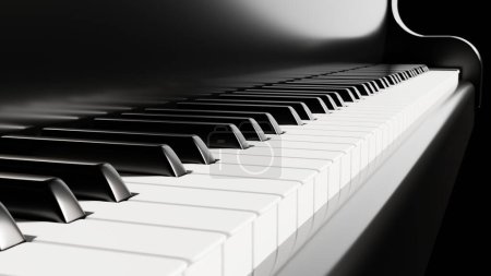 Foto de Teclado de piano vista de cerca de las teclas en blanco y negro. Fondo musical. Ilustración 3D - Imagen libre de derechos