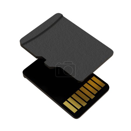 Téléchargez les photos : Blank memory card, MicroSD flash storage disc isolated on white background. 3D illustration - en image libre de droit