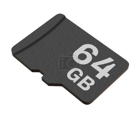 Téléchargez les photos : Memory card with 64 GB capacity, MicroSD flash storage disc isolated on white background. 3D illustration - en image libre de droit