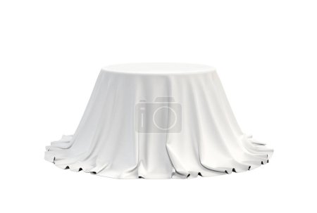 Round box covered with satin fabric. 3D illustration isolated on white background