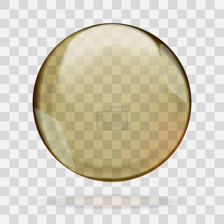 Ilustración de Bola de burbuja de aceite transparente dorado o gota redonda con reflejos, que se muestra en el fondo a cuadros. Vitamina A cosmética, E o cápsula de píldora de aceite de argán. Ilustración vectorial - Imagen libre de derechos