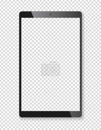 Illustration for Realistic tablet portable pad computer. Contemporary black gadget. Graphic design element for catalog, web site, blank mockup, demonstration template. Isolated on white background. Vector illustration - Royalty Free Image