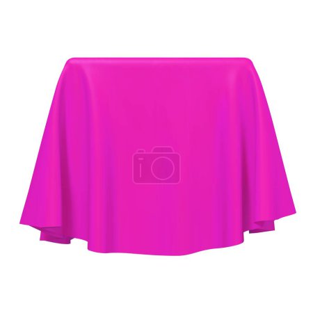 Illustration for Pink fabric covering a cube or rectangular shape, isolated on white background. Can be used as a stand for product display, draped table. Vector illustration - Royalty Free Image
