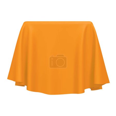 Téléchargez les illustrations : Tissu orange recouvrant un cube ou une forme rectangulaire, isolé sur fond blanc. Peut être utilisé comme support pour l'affichage de produits, table drapée. Illustration vectorielle - en licence libre de droit