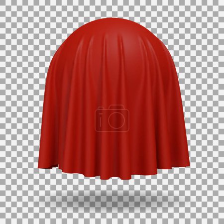 Illustration for Ball or sphere covered with red fabric material with shadow. Surprise, award and presentation concept, revealing hidden object or raising the curtain. Vector illustration - Royalty Free Image