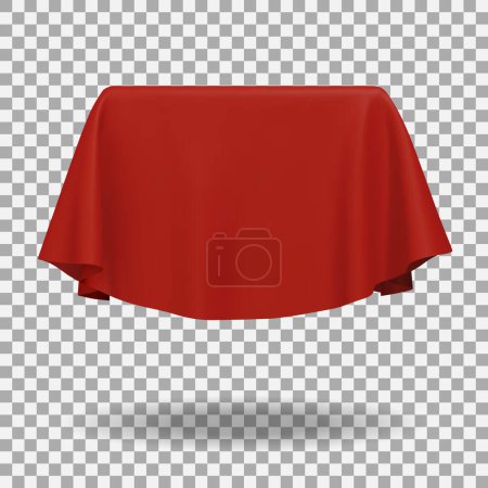 Illustration for Red fabric covering a cube or rectangular shape with shadow. Can be used as a stand for product display, draped table. Vector illustration - Royalty Free Image