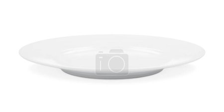 Illustration for White round empty plate side view. Vector illustration isolated on white background - Royalty Free Image