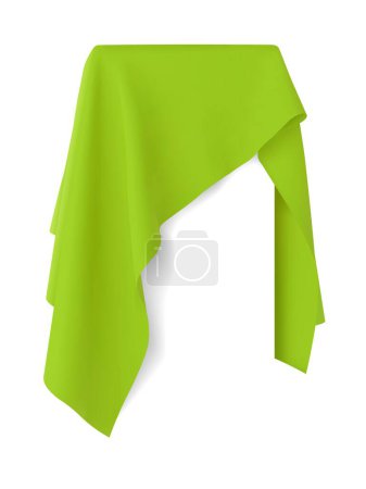 Illustration for Green fabric covering a blank template for mobile phone, painting, or any other rectangular object or your design. Concept of new release, unveiling. Vector illustration, isolated on white - Royalty Free Image