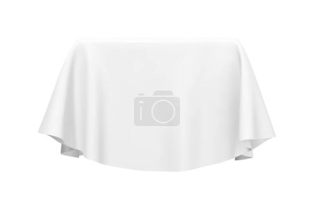 Illustration for White fabric covering a cube or rectangular shape, isolated on white background. Can be used as a stand for product display, draped table. Vector illustration - Royalty Free Image