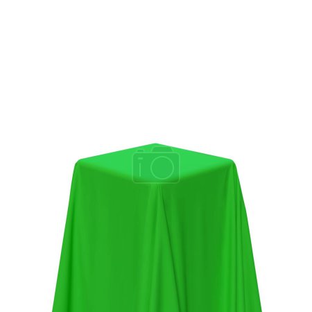 Illustration for Green fabric covering a cube or rectangular shape, isolated on white background. Can be used as a stand for product display, draped table. Vector illustration - Royalty Free Image