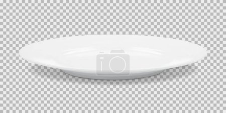 Illustration for White round empty plate side view with transparent shadow. Vector illustration - Royalty Free Image