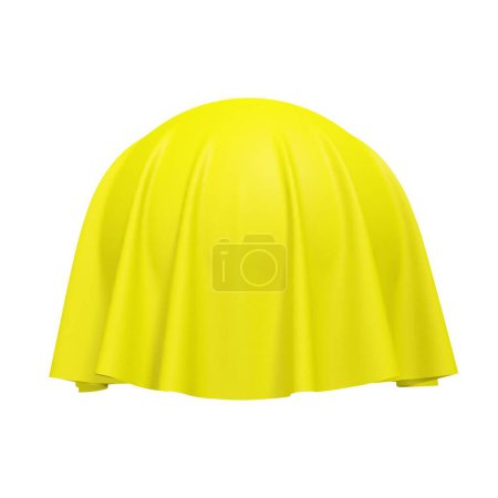 Illustration for Ball or sphere covered with yellow fabric material, isolated on white background. Surprise, award and presentation concept, revealing hidden object or raising the curtain. Vector illustration - Royalty Free Image