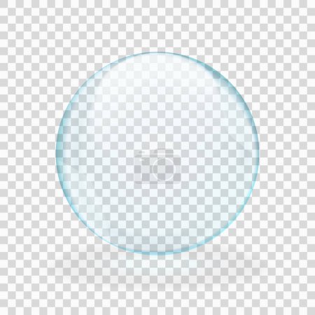 Téléchargez les illustrations : Sphère translucide bleue ou bulle ronde avec reflets et transparence, sur fond carreaux. Illustration vectorielle - en licence libre de droit