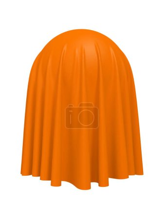 Illustration for Ball or sphere covered with orange fabric material, isolated on white background. Surprise, award and presentation concept, revealing hidden object or raising the curtain. Vector illustration - Royalty Free Image