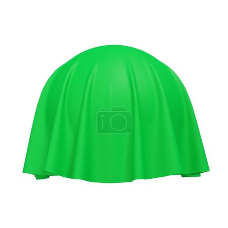 Illustration for Ball or sphere covered with green fabric material, isolated on white background. Surprise, award and presentation concept, revealing hidden object or raising the curtain. Vector illustration - Royalty Free Image