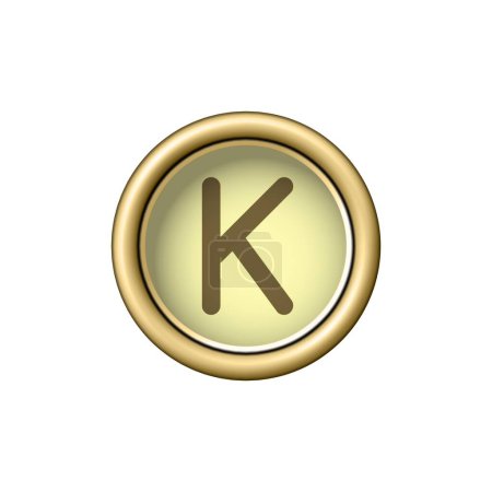 Illustration for Letter K. Vintage golden typewriter button isolated on white background. Graphic design element for scrapbooking, sticker, web site, symbol, icon. Vector illustration. - Royalty Free Image