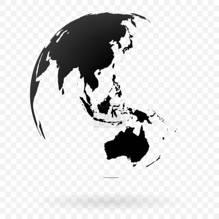 Ilustración de Símbolo de globo terráqueo altamente detallado, Australia, Océanos Índico y Pacífico. Negro sobre fondo transparente. - Imagen libre de derechos