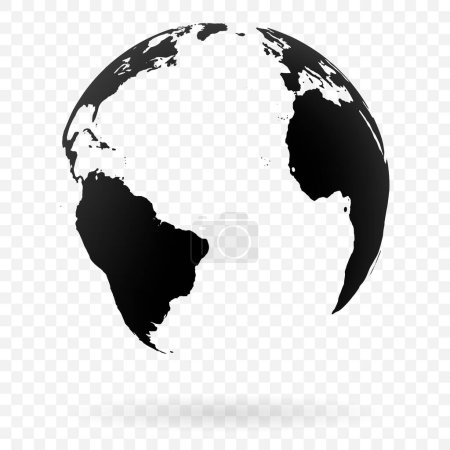 Illustration for Highly detailed Earth globe with Atlantic Ocean. Black on transparent background - Royalty Free Image