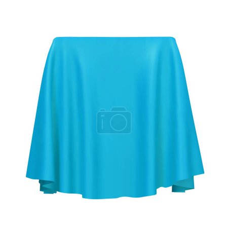 Illustration for Blue fabric covering a cube or rectangular shape, isolated on white background. Can be used as a stand for product display, draped table. Vector illustration - Royalty Free Image