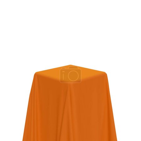 Téléchargez les illustrations : Tissu orange recouvrant un cube ou une forme rectangulaire, isolé sur fond blanc. Peut être utilisé comme support pour l'affichage de produits, table drapée. Illustration vectorielle - en licence libre de droit