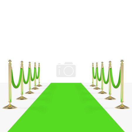 Ilustración de Alfombra verde con cuerdas verdes en tirantes dorados. Ilustración vectorial aislada sobre fondo blanco - Imagen libre de derechos