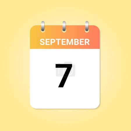 Illustration for Daily calendar 7th of September month on white paper note. vector - Royalty Free Image
