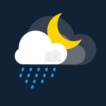 Ilustración de Nubes de lluvia con icono de la luz de la luna. Clima, concepto de internet. Vector de moda símbolo de lluvia para el diseño del sitio web, botón web, aplicación móvil. lluvia lloviznante - Imagen libre de derechos