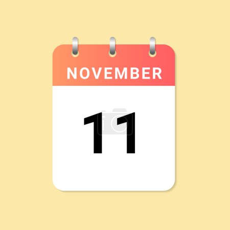 Illustration for Daily calendar 11th of November month on white paper note. vector - Royalty Free Image