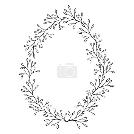 Line art spring flower Easter egg, hand drawn floral elements. Vector illustrations for card or invitations, coloring book.