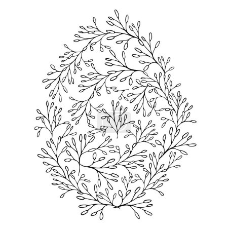 Line Art Frühlingsblume Osterei, handgezeichnete florale Elemente. Vektor-Illustrationen für Karten oder Einladungen, Malbuch.