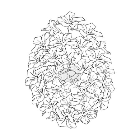 Line Art Frühlingsblume Osterei, handgezeichnete florale Elemente. Vektor-Illustrationen für Karten oder Einladungen, Malbuch.