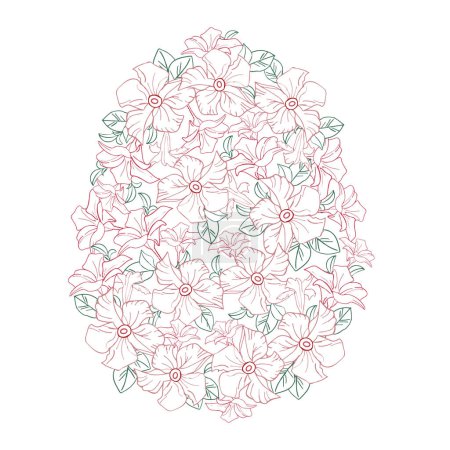 Ligne art fleur de printemps oeuf de Pâques, éléments floraux dessinés à la main. Illustrations vectorielles pour cartes ou invitations, livre à colorier