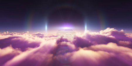 Photo for Above clouds sunrise sun ray illustration, 3d rendering - Royalty Free Image