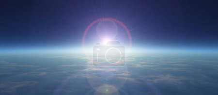 Foto de Salida del sol de la Tierra desde el espacio sobre el océano nublado. Ilustración de representación 3d - Imagen libre de derechos