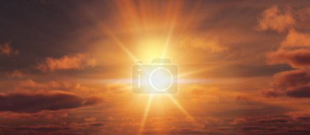 Foto de Puesta de sol, salida del sol con nubes, rayos de luz y otros efectos atmosféricos, ilustración 3d - Imagen libre de derechos