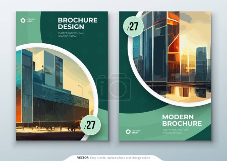 Illustration for Landscape Catalog design. Yellow corporate business rectangle template brochure, report, catalog, magazine. Brochure layout modern circle shape abstract background. Creative catalog vector concept. - Royalty Free Image