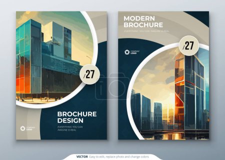 Illustration for Flyer design. Corporate business report cover, brochure or flyer design. Leaflet presentation with abstract beige accent, polygonal shaped background. Modern poster magazine, layout, template. A4 - Royalty Free Image