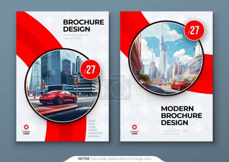 Photo for Brochure template layout design. Corporate business annual report, catalog, magazine, flyer mockup. Creative modern bright concept red circle round shape. - Royalty Free Image