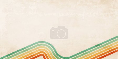 Illustration for Abstract background of color lines in 70s Retro style. Vintage colourful stripes banner for Postcard, Social Media Banner, Brochure Poster Design or Background. Vector pattern. - Royalty Free Image