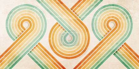 Ilustración de Fondo abstracto de líneas de color en estilo retro de los años 70. Vintage banner rayas de colores, telón de fondo y vector de papel pintado. Patrón vectorial. - Imagen libre de derechos