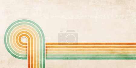 Ilustración de Fondo abstracto de líneas de color en estilo retro de los años 70. Vintage banner rayas de colores, telón de fondo y vector de papel pintado. Patrón vectorial. - Imagen libre de derechos