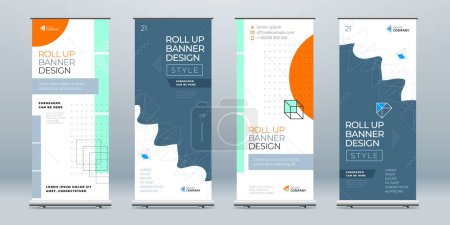 Illustration for Business Roll Up Banner Set Abstract Roll up background for Presentation. Vertical rollup, x-stand, exhibition display, Retractable banner stand or flag design layout for conference, forum - Royalty Free Image