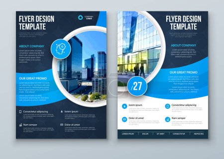 Illustration for Flyer Brochure template layout design. Dark Blue Corporate business annual report, catalog, magazine, flyer mockup. Creative modern bright concept circle round shape. - Royalty Free Image