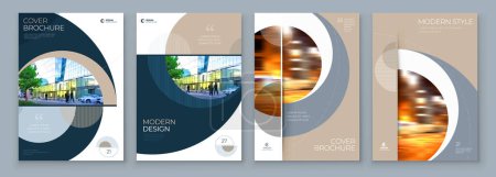 Illustration for Brochure Template Layout Design Set Corporate Business Annual Report Catalog Magazine Flyer Mockup Creative Modern Bright Concept Circle Round Beige Luxury Shape. - Royalty Free Image