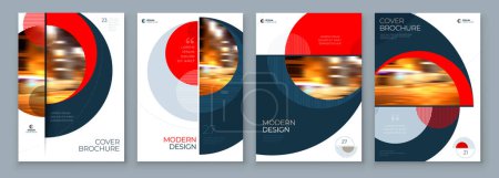Illustration for Brochure Template Layout Design Set Corporate Business Annual Report Catalog Magazine Flyer Mockup Creative Modern Bright Concept Circle Round Red Shape. - Royalty Free Image