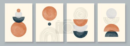 Ilustración de Set de Arte de Pared Boho, 3 o 4 Piezas de Carteles Abstractos Boho Rainbow Impresiones Boho Artwork Mediados del Siglo Moderno Neutro Beige Decoración de Pared - Imagen libre de derechos