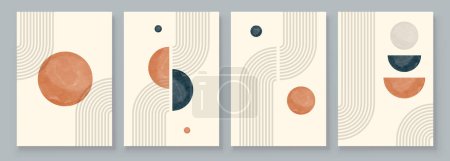 Illustration for Boho Wall Art Set, 3 or 4 Pieces of Posters Abstract Boho Rainbow Prints Boho Artwork Mid Century Modern Neutral Beige Wall Decor - Royalty Free Image