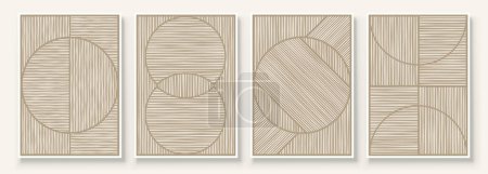 Illustration for Modern Neutral Abstract Printable Wall Art Set of 4 Simple Line Print Beige Minimalist Wall Art Contemporary Home Decor Modern Wall Art. - Royalty Free Image