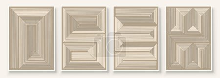Illustration for Modern Neutral Abstract Printable Wall Art Set of 4 Simple Line Print Beige Minimalist Wall Art Contemporary Home Decor Modern Wall Art. - Royalty Free Image