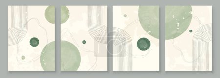 Ilustración de Conjunto de Arte de Pared Boho Verde, 3 o 4 Piezas de Carteles Abstractos Boho Rainbow Impresiones Boho Artwork Mid Century Modern Neutral Green Wall Decor. - Imagen libre de derechos